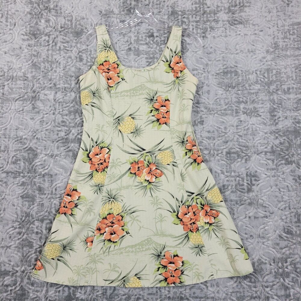 Tommy Bahama Sun Dress Women's 6 100% Cream Silk Floral Classic Hawaiian Tank